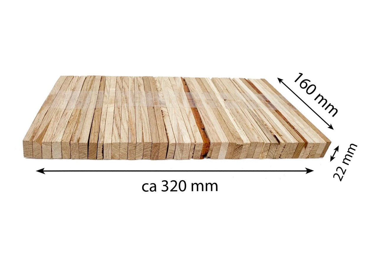 Anfeuerholz Eiche Premium - Lamellenplatte mit Maßen ca. 320 x 160 x 22 mm