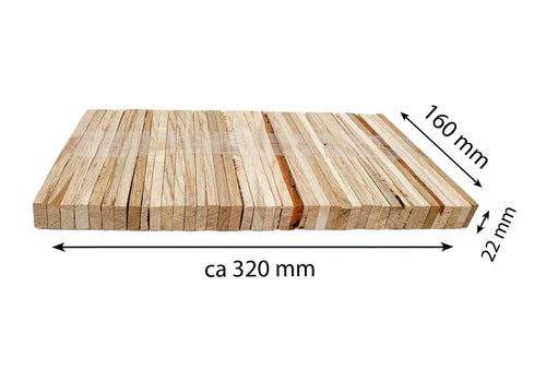 Anfeuerholz Eiche Premium - Lamellenplatte mit Maßen ca. 320 x 160 x 22 mm