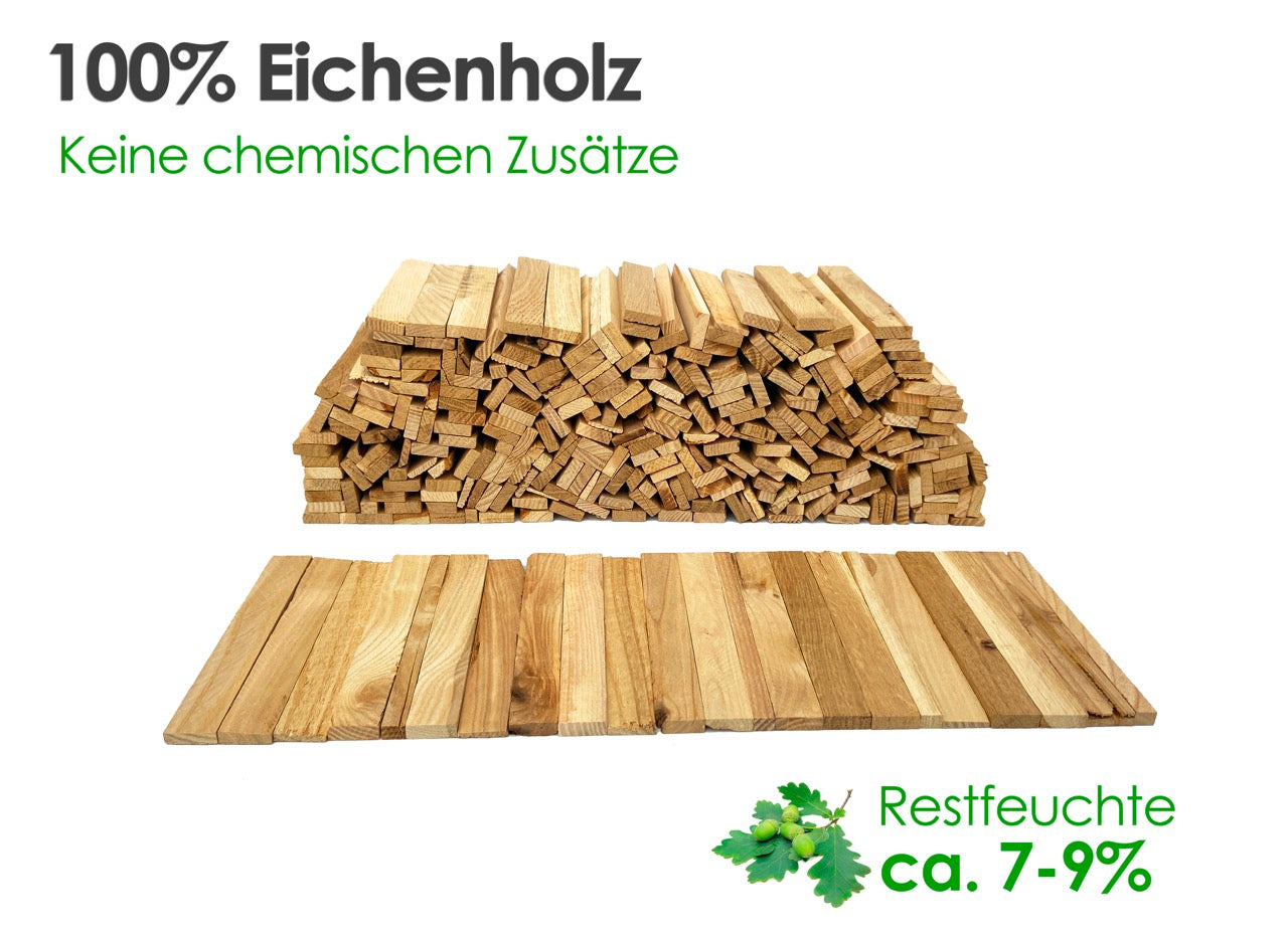 Anfeuerholz Eiche Premium aus 100 % Eichenholz, Restfeuchte ca. 7-9 %, ohne chemische Zusätze