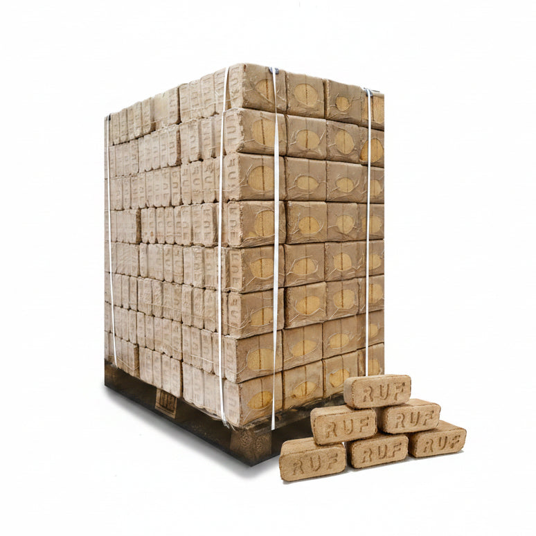 Pallet met RUF houtbriketten van eiken, ca. 960 kg
